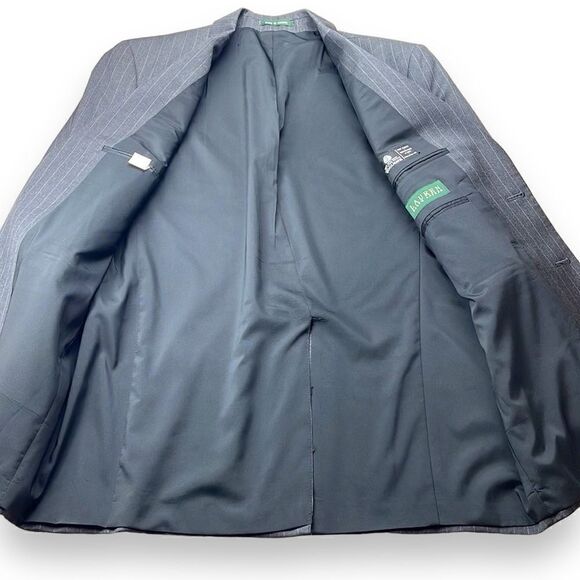 LAUREN Ralph Lauren Suit Jacket Mens 42L Charcoal Gray Pinstripe Wool Sport Coat - Picture 4 of 12